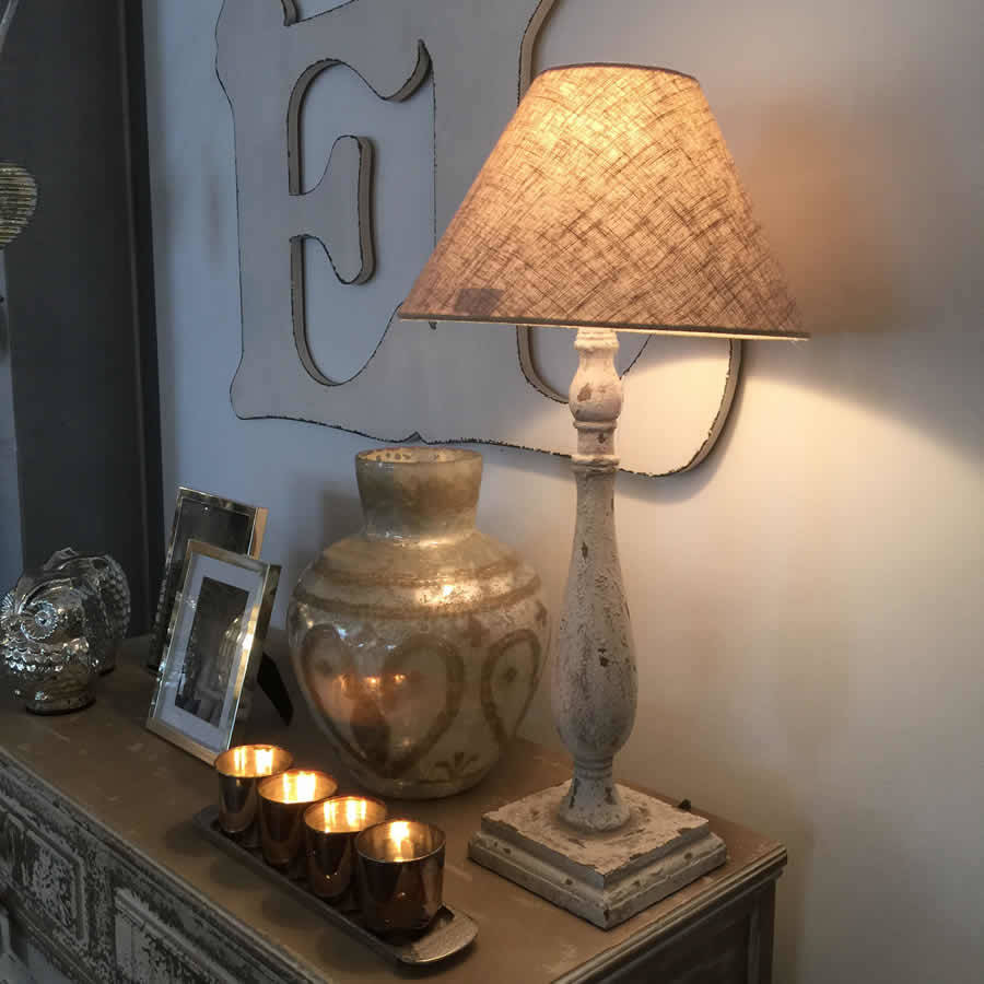 Distressed Off  White Table Lamp  By Cowshed Interiors 