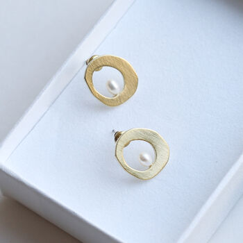 Delicate Freshwater Pearl Gold Stud Earrings In A Box, 2 of 8
