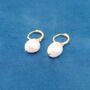 Irregular Freshwater Pearl Drop Gold Hoop Earrings, thumbnail 3 of 7