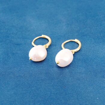 Irregular Freshwater Pearl Drop Gold Hoop Earrings, 3 of 7