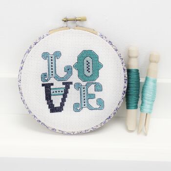 Embroidery Hoop Cross Stitch Gift Set. Love In Blue, 4 of 7