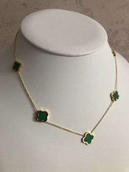 18 K Gold Plated Four Leaf Clover Necklace Emerald, 2 of 4