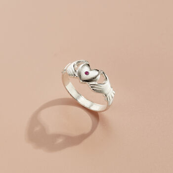 Personalised Birthstone Claddagh Heart Signet Ring, 3 of 6