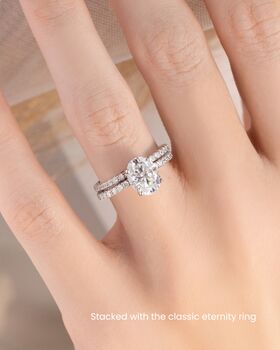 Two Ct Oval Solitaire Moissanite Engagement Ring With Pavé Band, 4 of 9