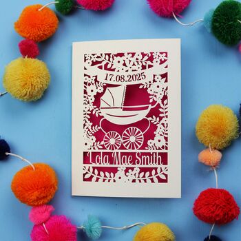 Papercut Vintage Pram Baby Card, 3 of 12