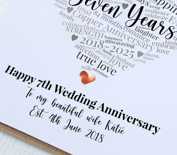 Personalised 7th Copper Wedding Anniversary Card, 6 of 6