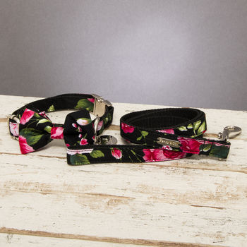 The Chelsea Pink Floral Dog Collar Bow Tie And Lead Set, 2 of 5