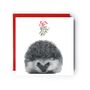 Persei The Hedgehog Mistletoe Christmas Card, thumbnail 1 of 4