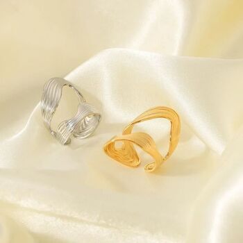 Textured Wave Adjustable Ring Open Statement Band, 4 of 6