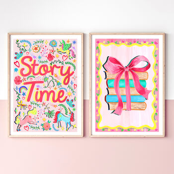 Pink Story Time Print, Reading Nook Illustration, Girls Room Wall Art, 6 of 12