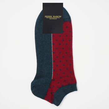 Polka Denim And Organic Burgundy Men's Trainer Socks, 4 of 7