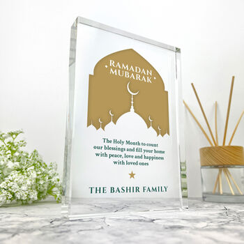 Personalised Ramadan Mubarak Mosque Silhouette Giant Crystal Block 19.5cm X 14cm, 5 of 7