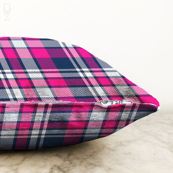 Plaid Cushion Cover With Tartan Pink And Blue Colours, 3 of 4
