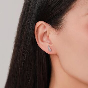 Little Fern Leaf Internally Threaded Flat Back Earrings In Sterling Silver, 6 of 10