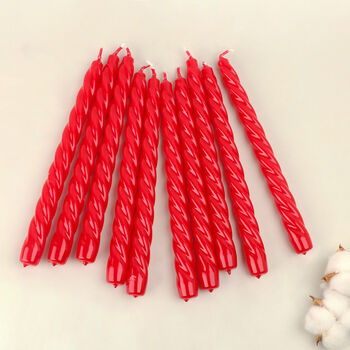 G Decor Pack Of 10 Or 20 Red Twisted Dinner Candles, 3 of 5