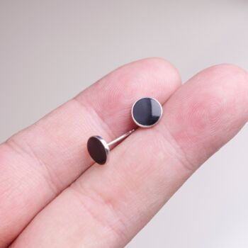 Black Onyx Stone 10 Mm Stud Earrings, Sterling Silver Unisex Studs, 4 of 7