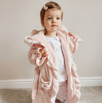 Girls Ruffle Personalised Pink Dressing Gown, 4 of 5