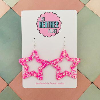 Sparkly Large Star Glitter Resin Statement Earrings, 4 of 8