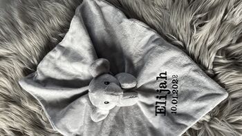Embroidered Grey Baby Elephant Comforter, 3 of 5