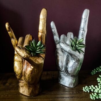 Rock On Sign Hand Vase Silver, 3 of 4