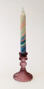 Handmade Marble Dyed Dinner Candles Pink And Blues, 4 of 12