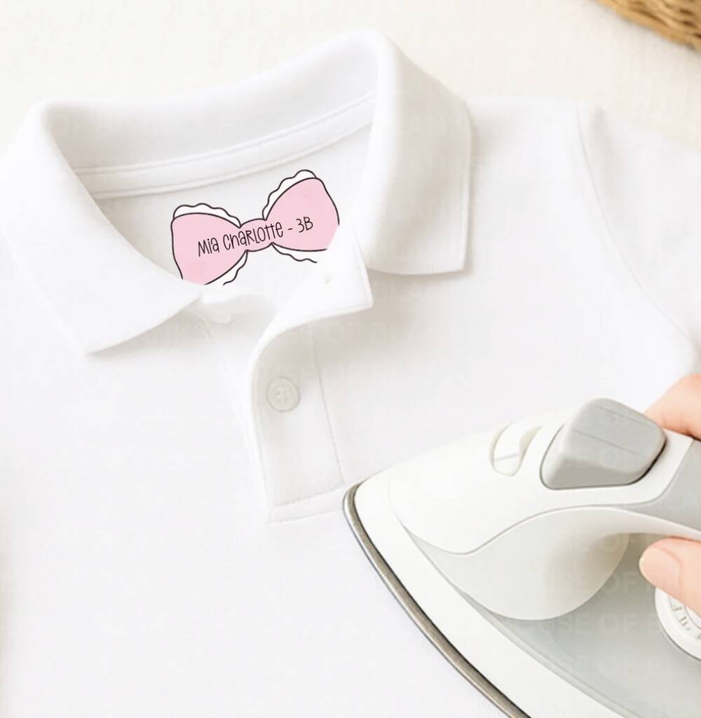 Personalised Pink Bow Iron On Clothing Name Labels, 1 of 2