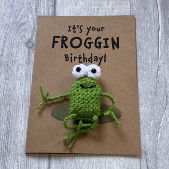 Frog Crochet Birthday Card Handmade, 9 of 12