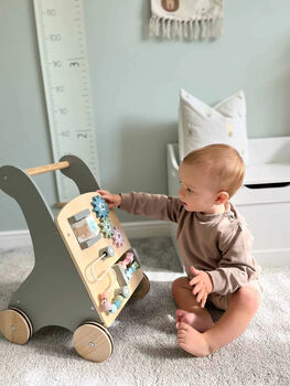 Personalised Wooden Grey Activity Walker Toy, 7 of 8