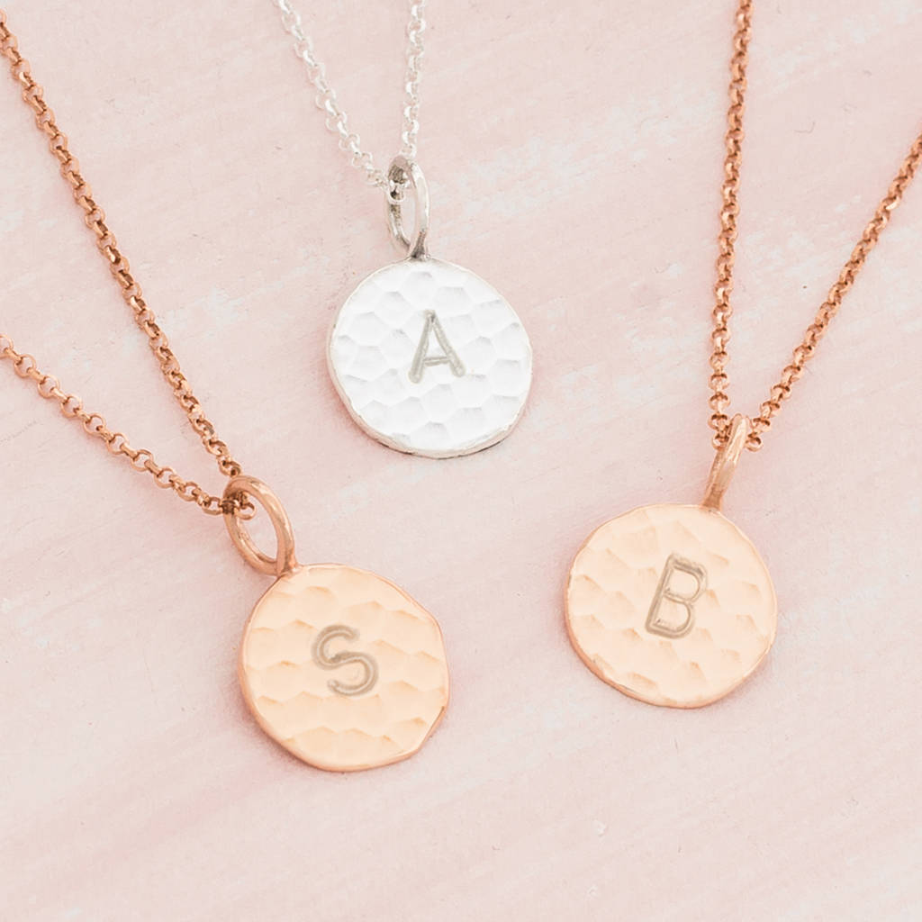casey initial hammered disc necklace by bloom boutique