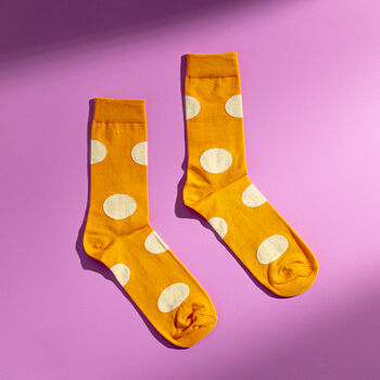 Orange Polka Dot Egyptian Cotton Men's Socks, 3 of 4
