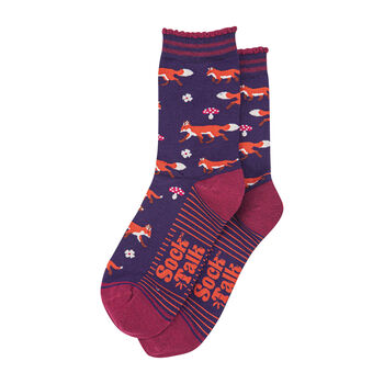 Red Fox Woodland Animals Bamboo Socks Women's Navy Blue, 2 of 3