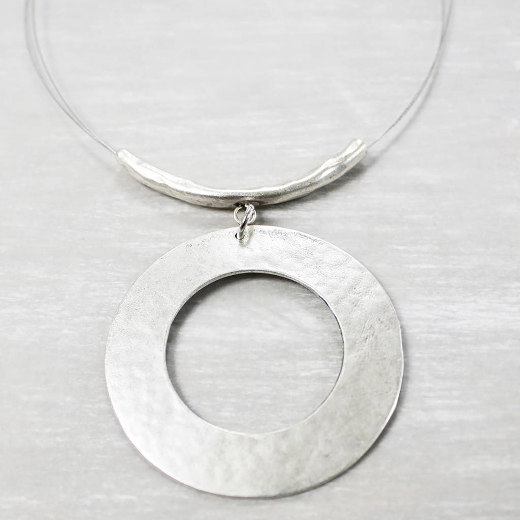 Bold Circle Pendant Necklace On Silver Wire By Zamsoe ...