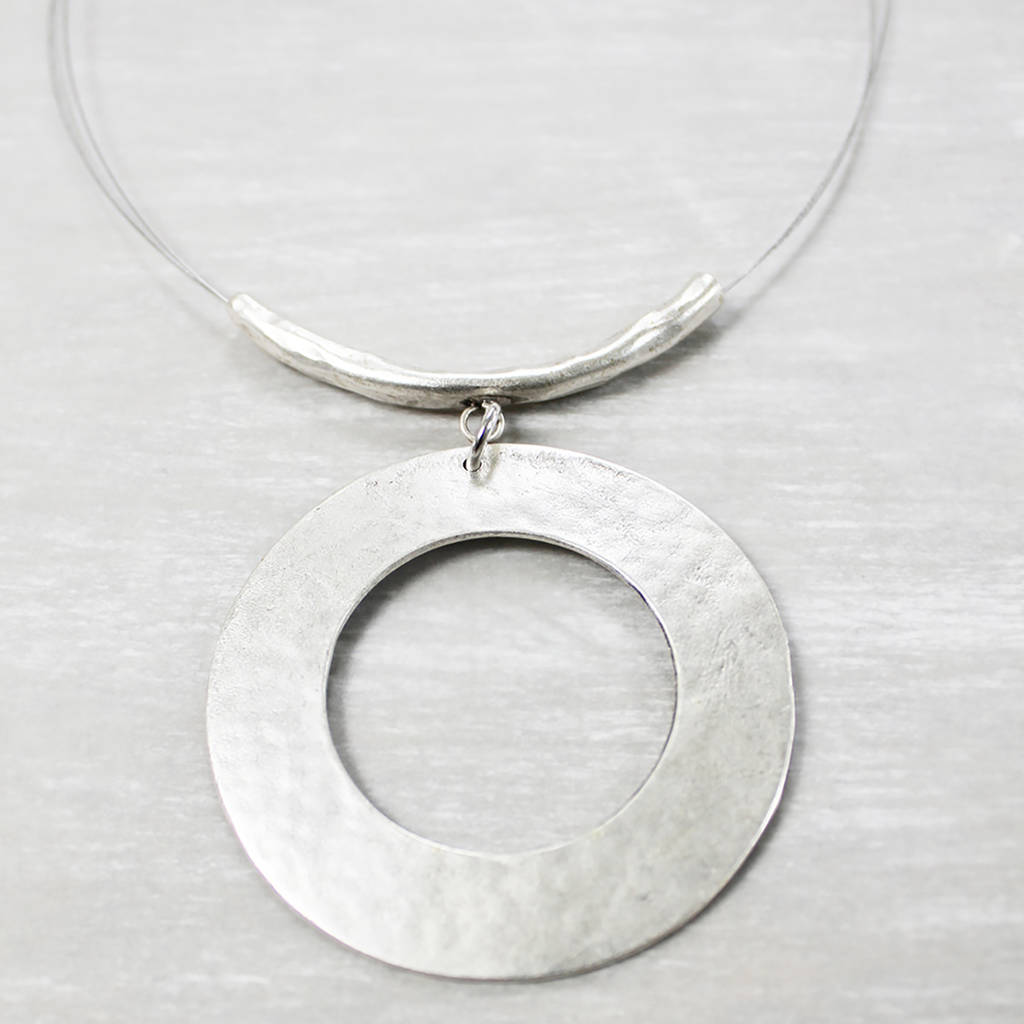 bold circle pendant necklace on silver wire by zamsoe ...