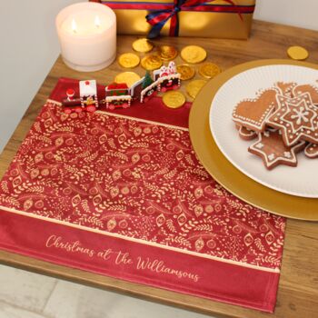 Christmas Table Place Mats Red Filigree Four Pack, 3 of 4