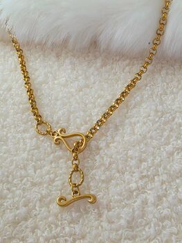 Vintage Toggle Clasp Necklace In 18 K Gold Adjustable Belcher Chain Waterproof Jewellery, 3 of 5
