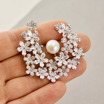 Freshwater Pearl And Crystal Flower Wreath Brooch, 2 of 9