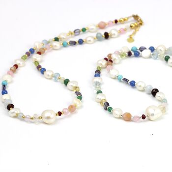 Multi Coloured Gemstone And Pearl Beaded Necklace, 10 of 12