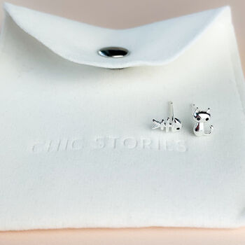 Sterling Silver Cat And Fish Stud Earrings, 5 of 5