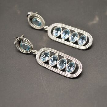 Blue Topaz Silver Drop Earrings, 4 of 10