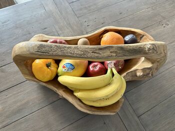 Huge Heavy 50–60cm Teak Wood Trug Bowl 5kg Fruit And Flower Holder, 5 of 12