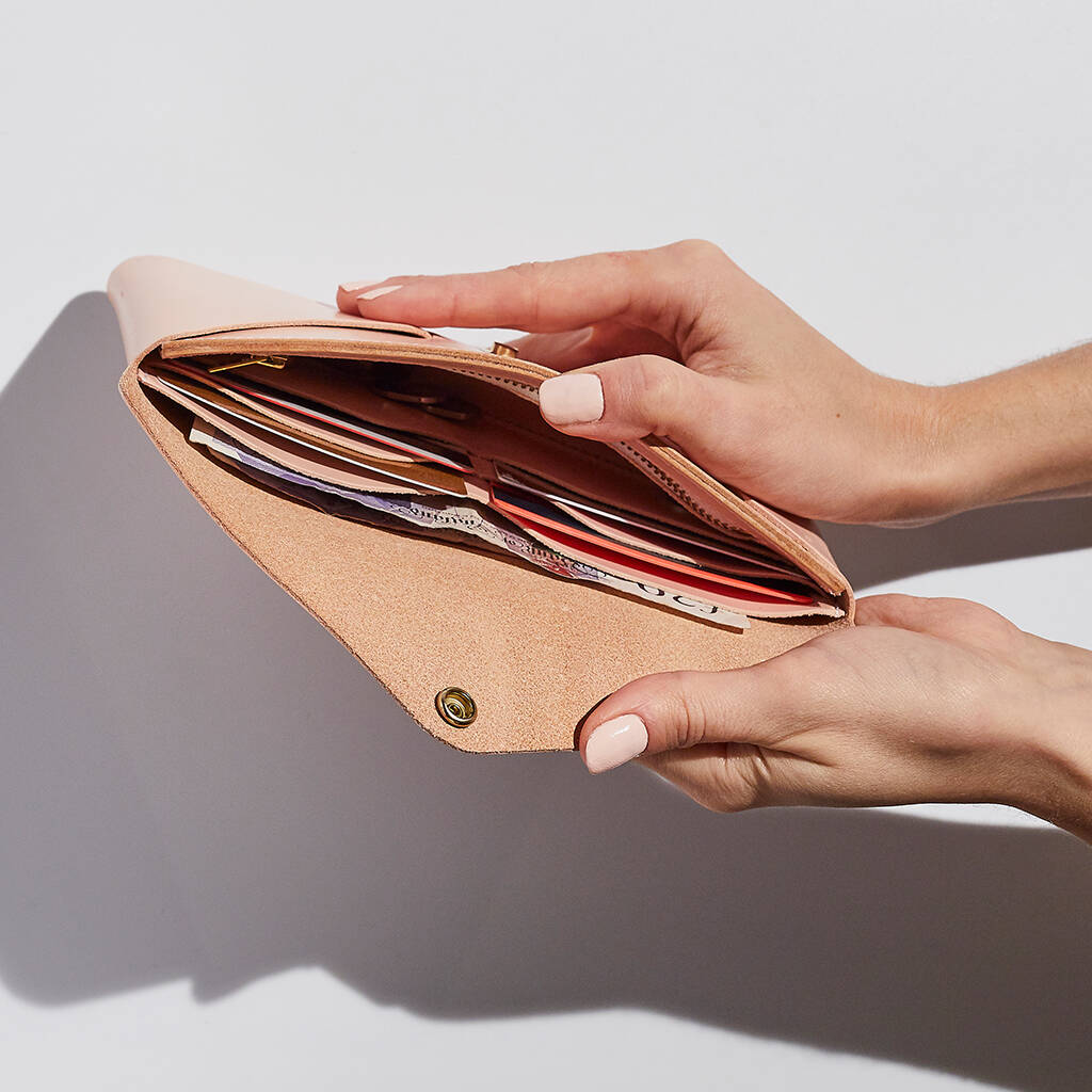 Personalised Blush Pink Leather Envelope Purse By Create Gift Love