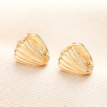 Clam Huggie Hoop Earrings In Gold, 2 of 3