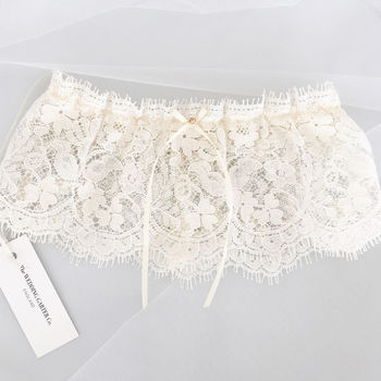 Nude Lace Wedding Garter With Rose Gold Stone, 2 of 10