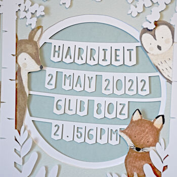 Personalised Woodland Birth Details Frame, 2 of 4