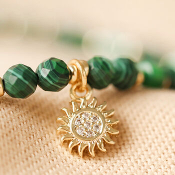 Green Semi Precious Bracelet With Gold Plated Sun Charm, 4 of 9