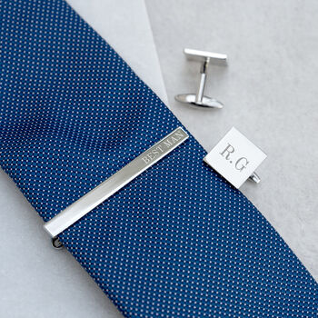 Personalised Silver Plated Tie Clip And Cufflink Set, 5 of 12