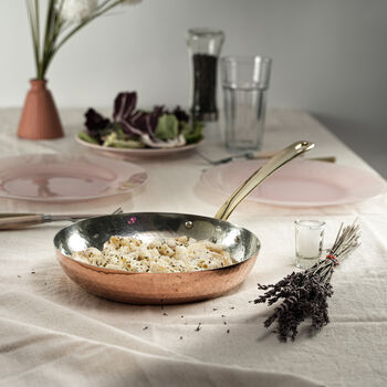 Hammered Copper Frying Pan With Brass Handle, 4 of 5