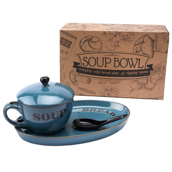 Blue Soup Bowl And Plate With Spoon In Gift Box, 2 of 4