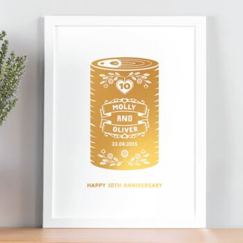 10th Tin Can Wedding Anniversary Foil Print, 2 of 8
