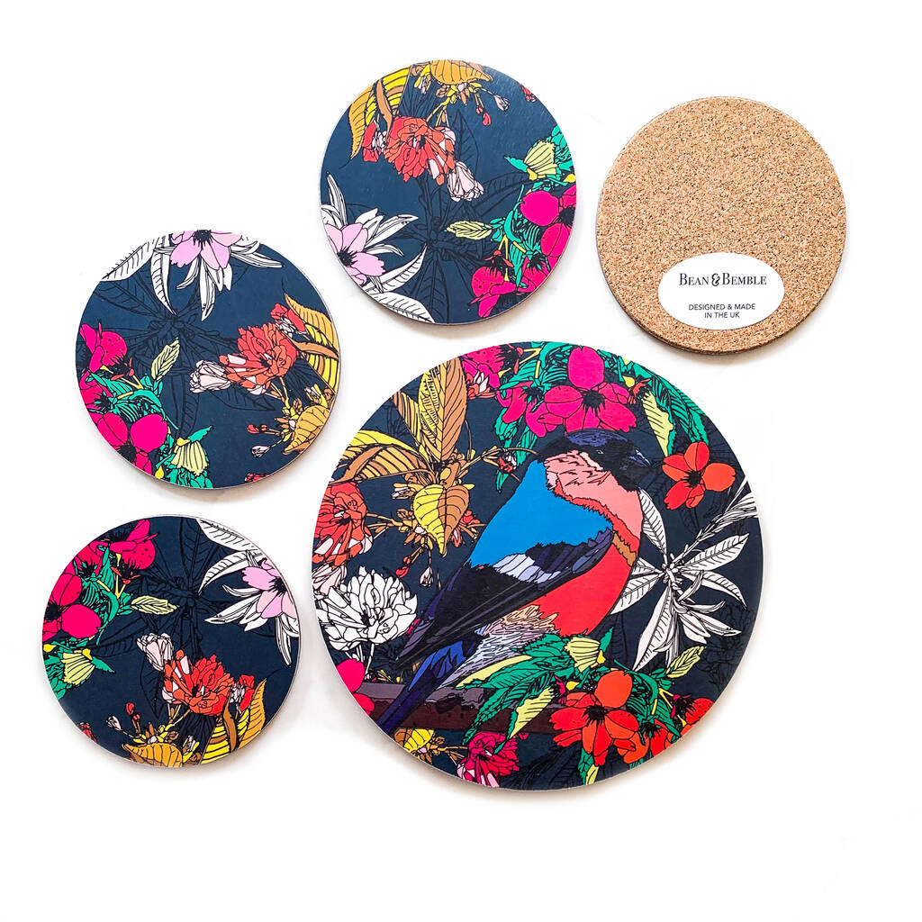 Bullfinch Pot Stand And Floral Coasters Set, 1 of 7